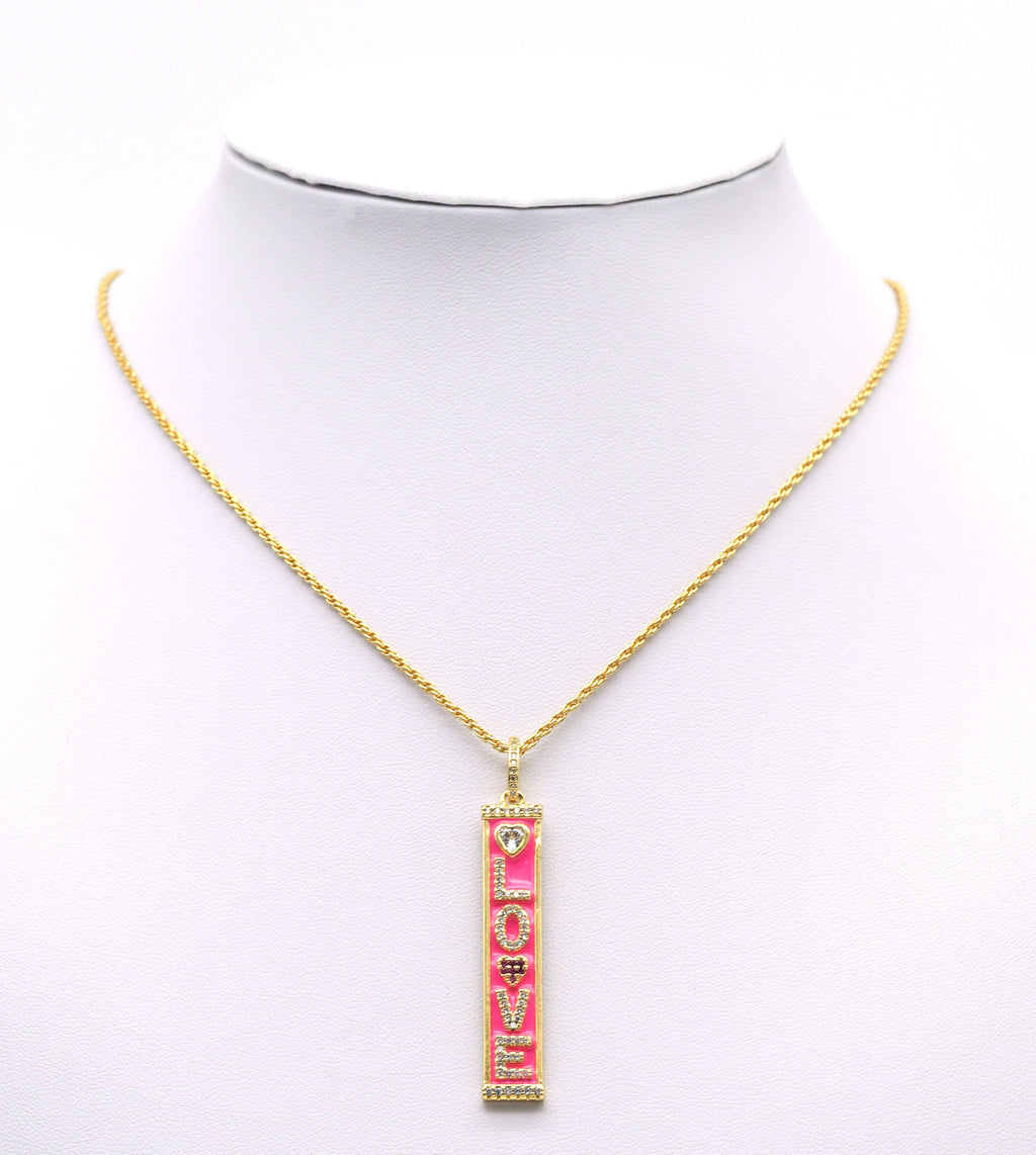 CZ Enamel Good Kiss Love Words On Long Bar Charm, Sku#LK651