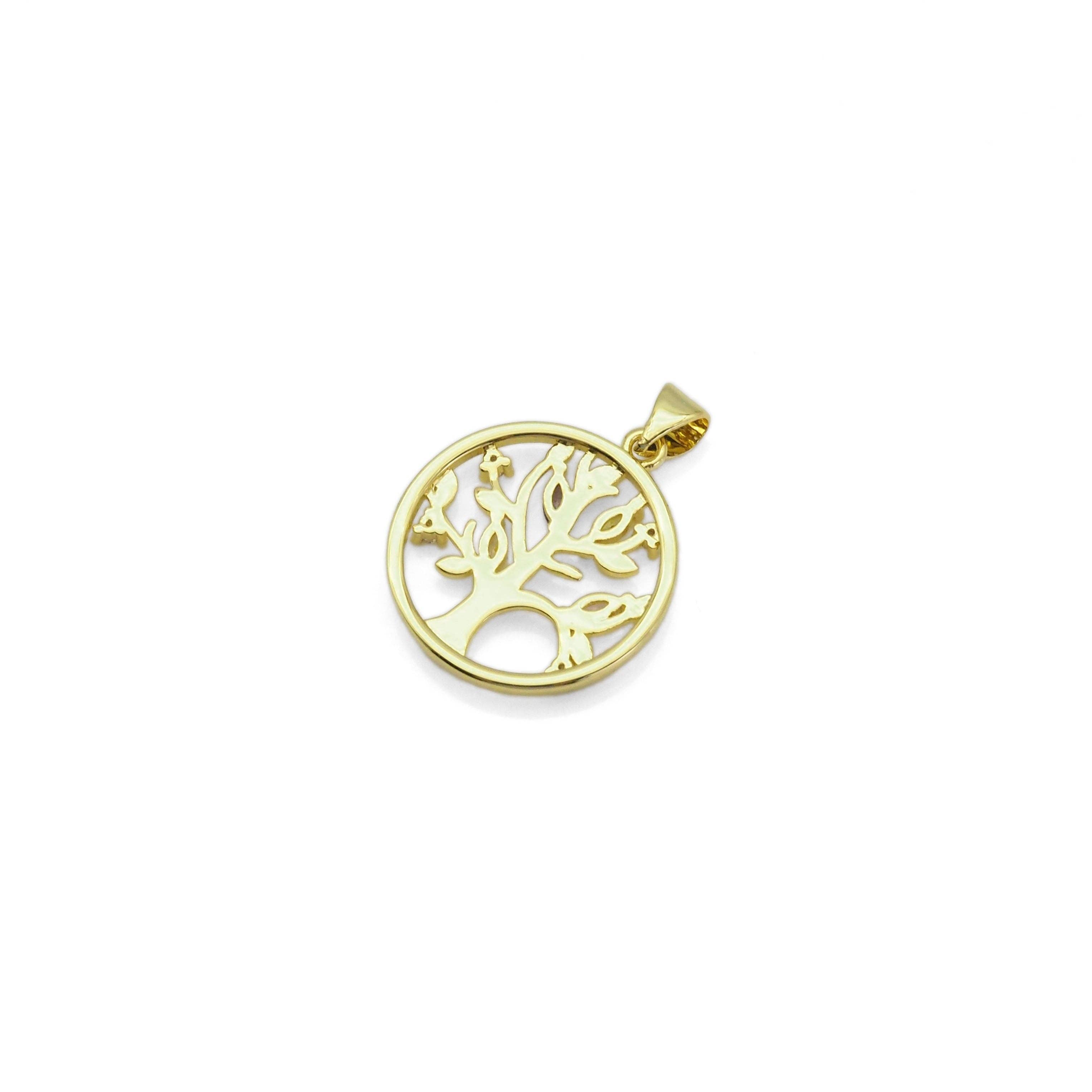 Gold Colorful CZ Tree On Round Ring Charm, Sku#LD421