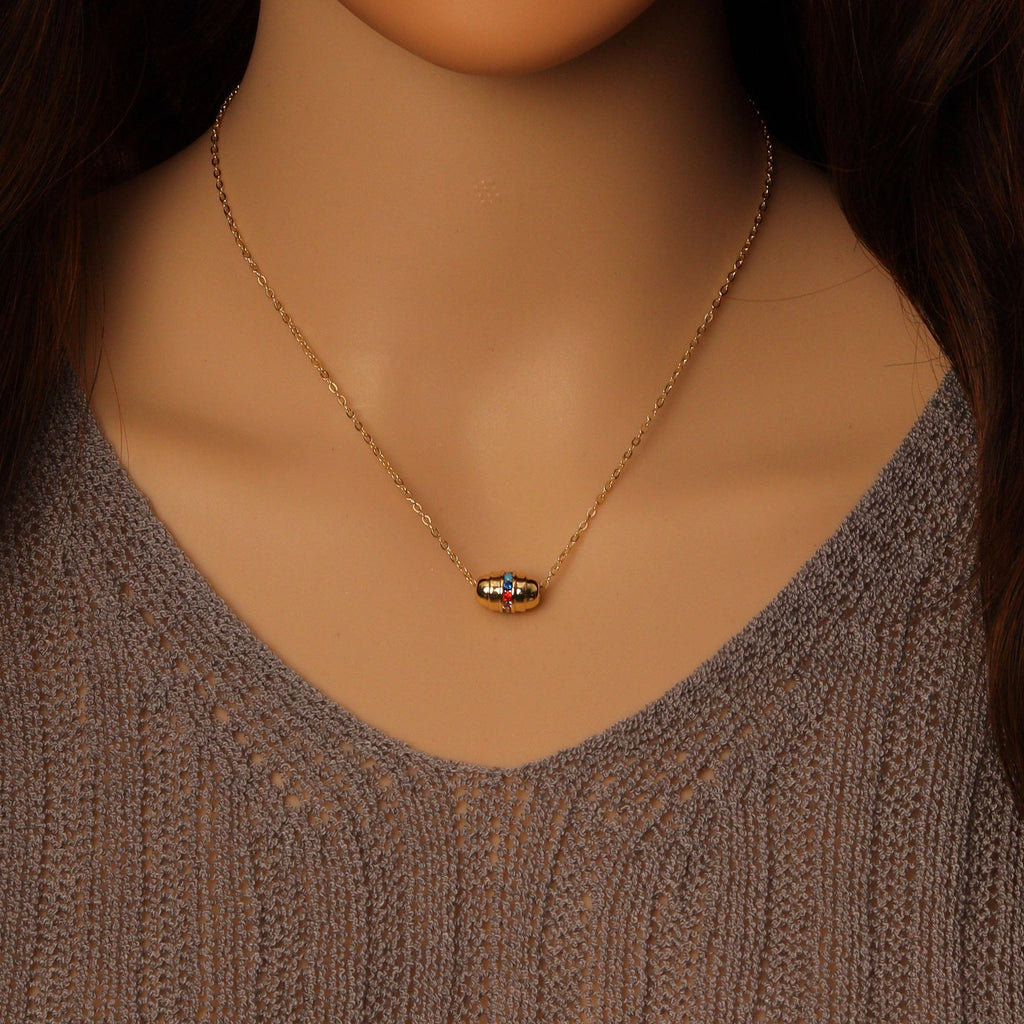 Dainty Colorful CZ Oval Beads Pendant Necklace, Sku#EF482