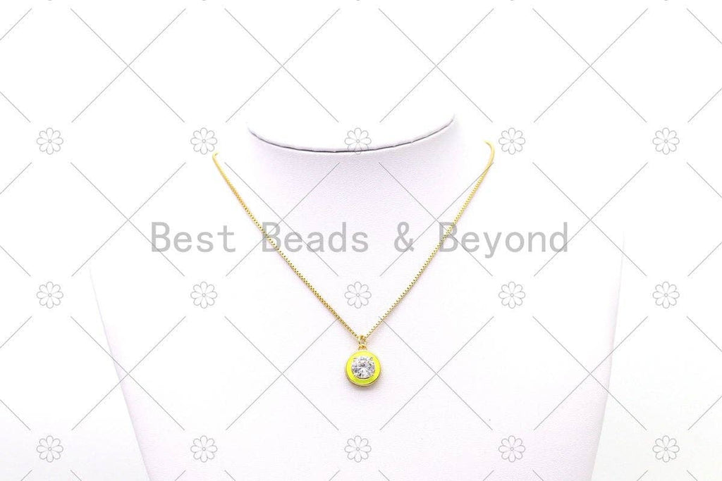 Big Clear CZ Micro Pave on Enamel Colorful Round Coin Shape Pendant,Sku#F1443C