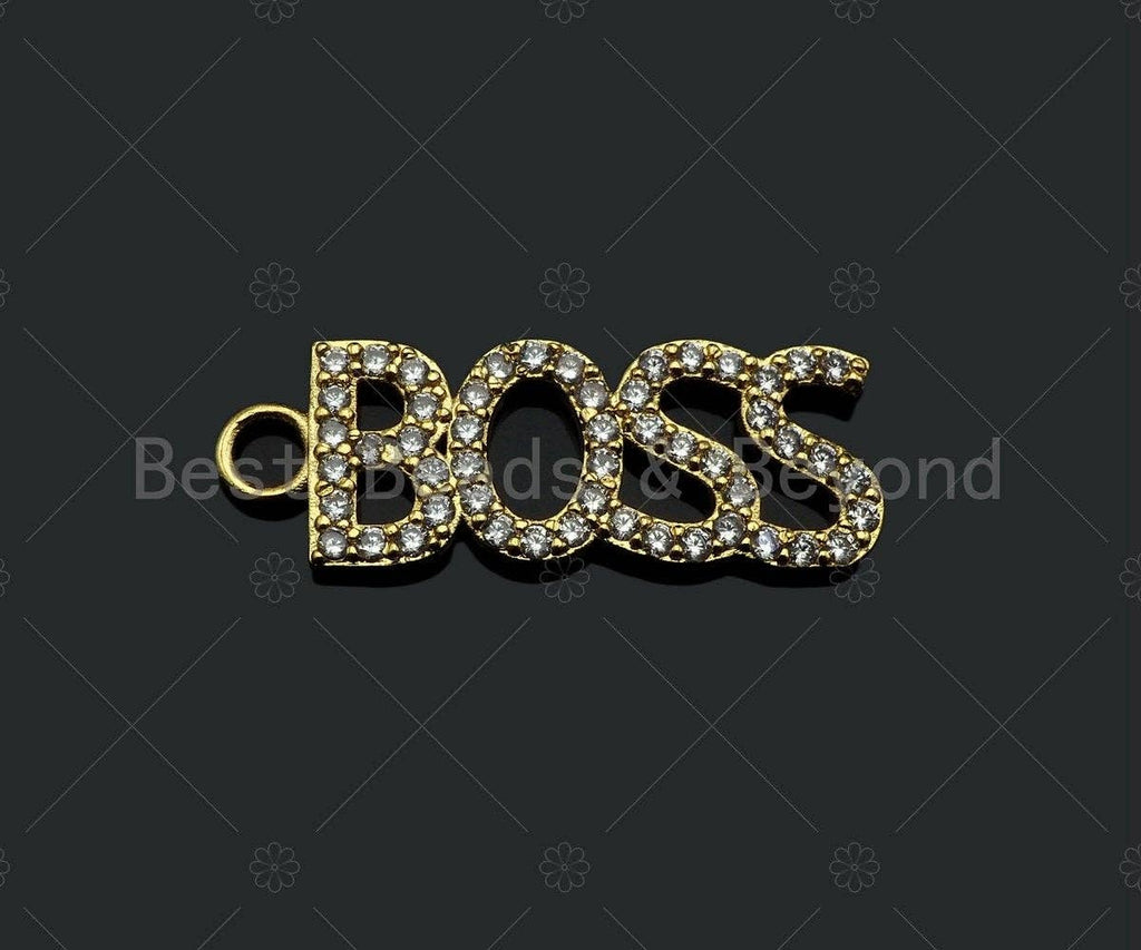 CZ Micro Pave BOSS Charm/Pendant, Cubic Zirconia Pave Boss Necklace Bracelet Pendant, Fashion Jewelry Findings, 10x29mm, sku#B126