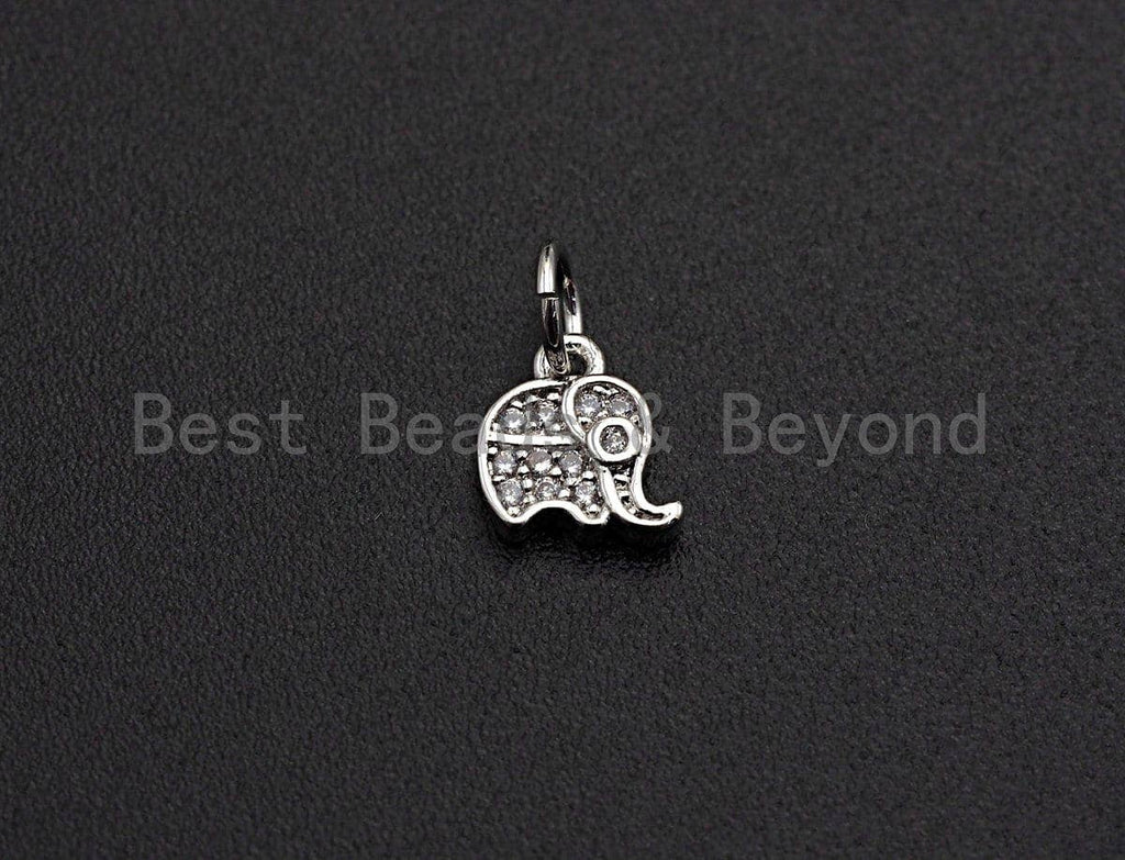 Cute CZ Micro Pave Elephant Shaped Pendant/Charm, Cubic Zirconia Pendant Charm, 7x8mm,sku#Z534