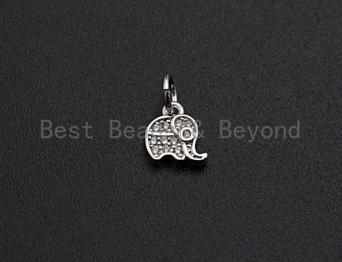 Cute CZ Micro Pave Elephant Shaped Pendant/Charm, Cubic Zirconia Pendant Charm, 7x8mm,sku#Z534