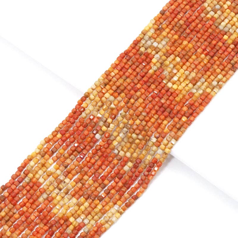 Genuine Multicolor Coral Faceted Cube Beads, 2.5mm, Sku#U1545