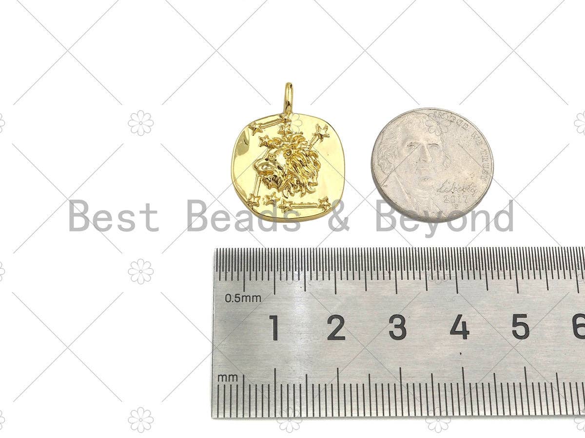 Gold Filled Embossed Lion Head On Round Coin Shape Pendant,18k Gold Filled Medallion Charm, Necklace Bracelet Charm,20x26mm,Sku#Z1330