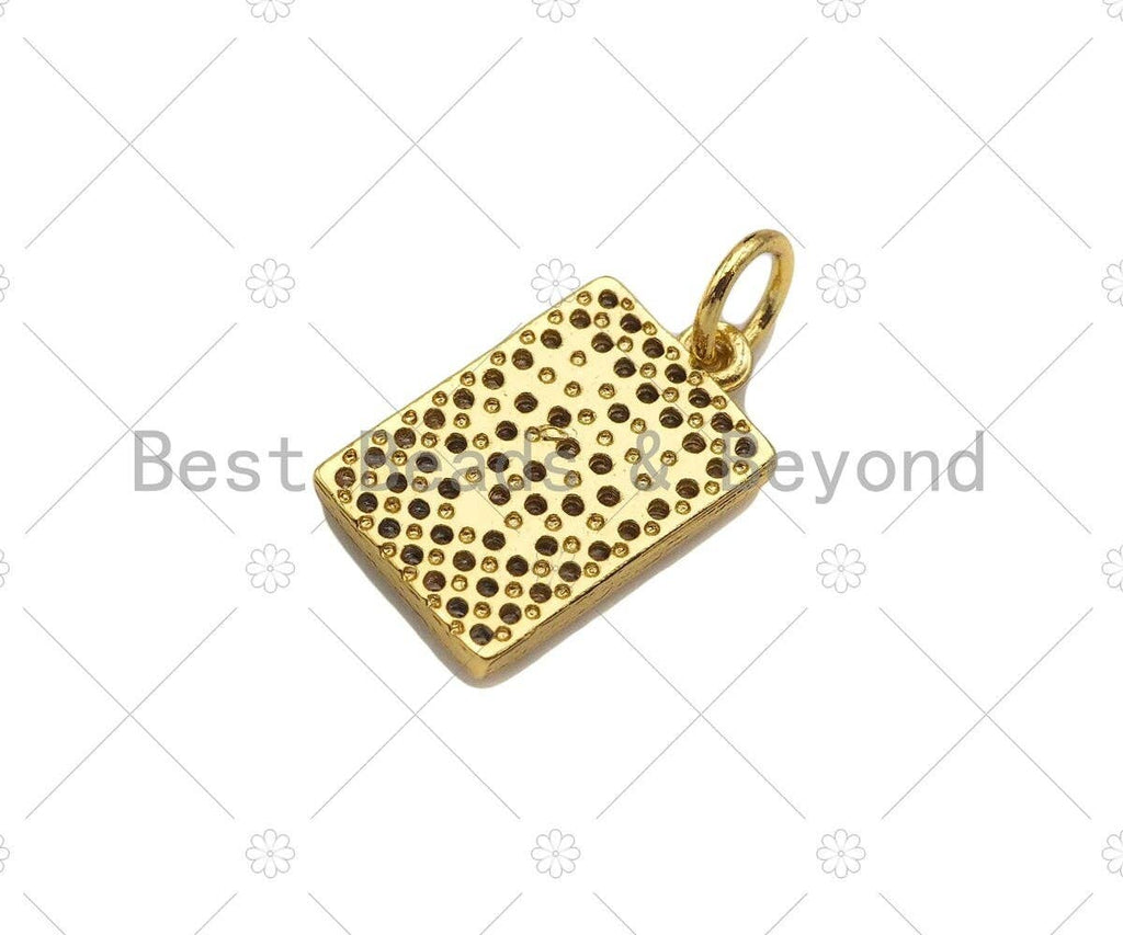 CZ Micro Pave Heart Dogtag Rectangle Shape Pendant/Charm,Cubic Zirconia Medallion Charm, Necklace Bracelet Charm Pendant, 14x9mm, Sku#LK229