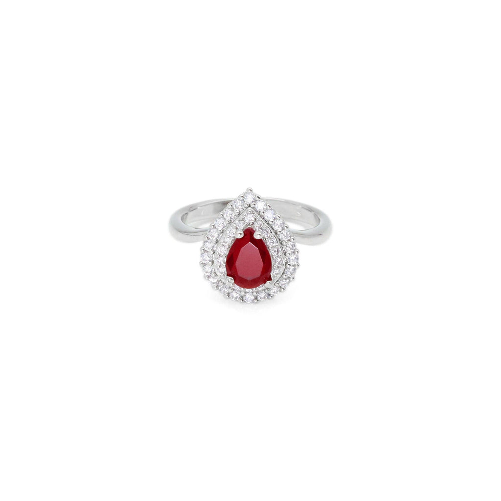 Red Teardrop CZ Silver Adjustable Ring, Sku#A160