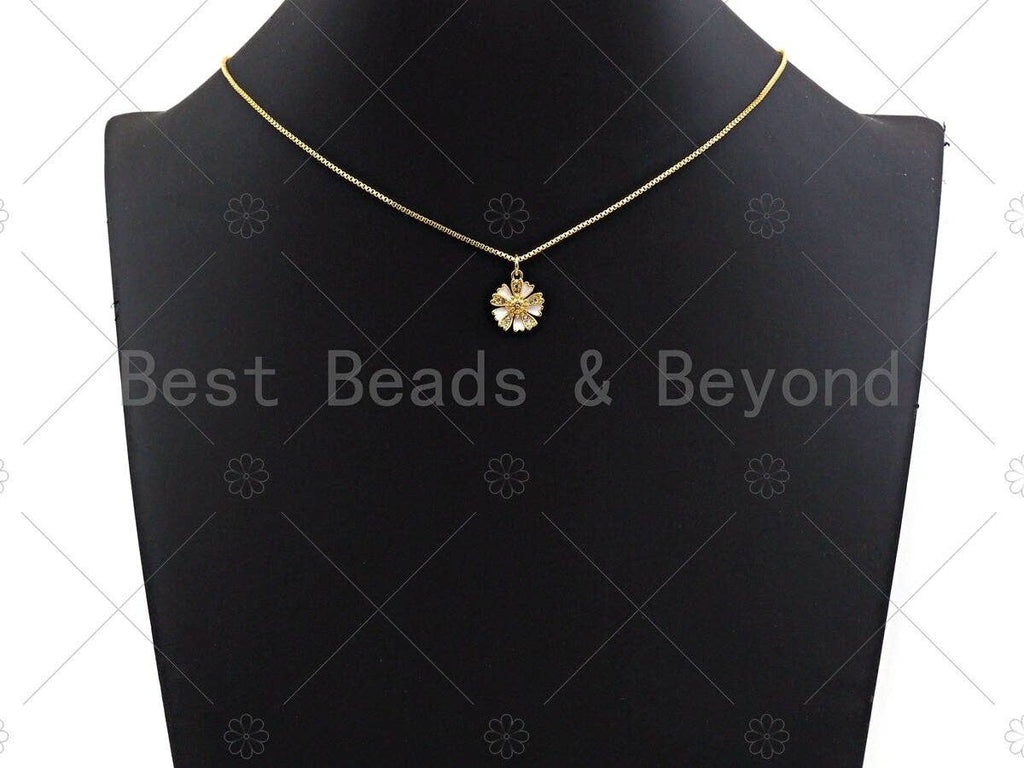 CZ Micro Pave White Enamel Daisy Flower Charm, 18K Gold Filled Flower Charm, Necklace Bracelet Charm Pendant, 13mm, Sku# Y268
