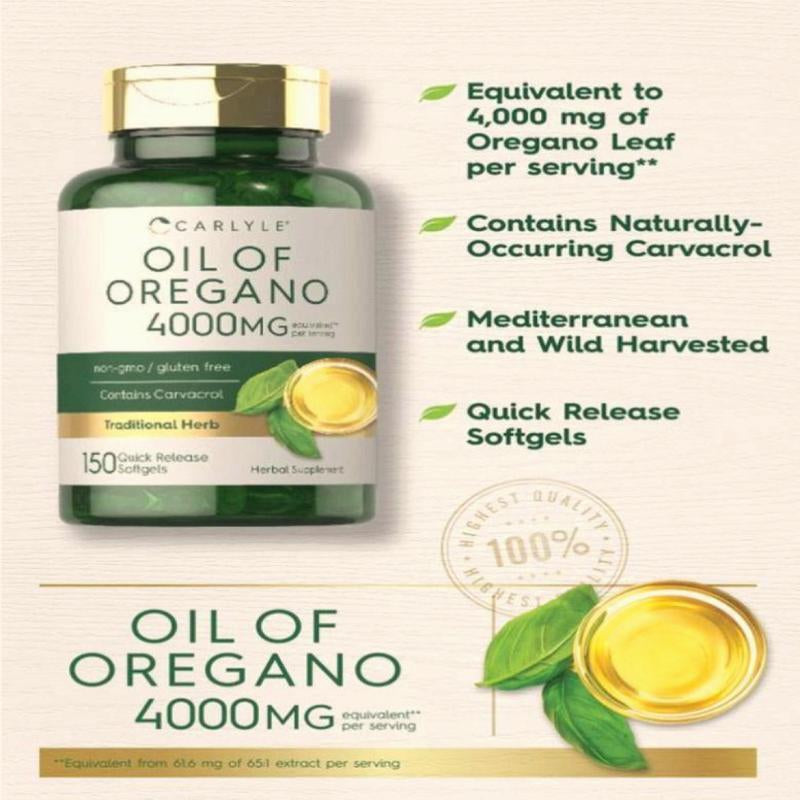 Carlyle Oil of Oregano 4000Mg Supplement 150 Softgel Capsules Non-Gmo Gluten Free Contains Carvacrol Traditional Herb Health Food