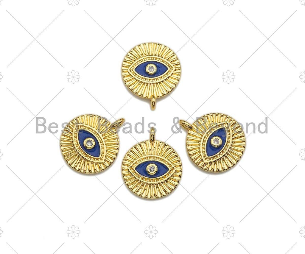 Cobalt Enamel CZ Micro Pave Evil Eye on Disc Pendant/Charm, Lucky eye Cubic Zirconia Pendant, Evil Eye Charm,13x15mm,Sku#L306
