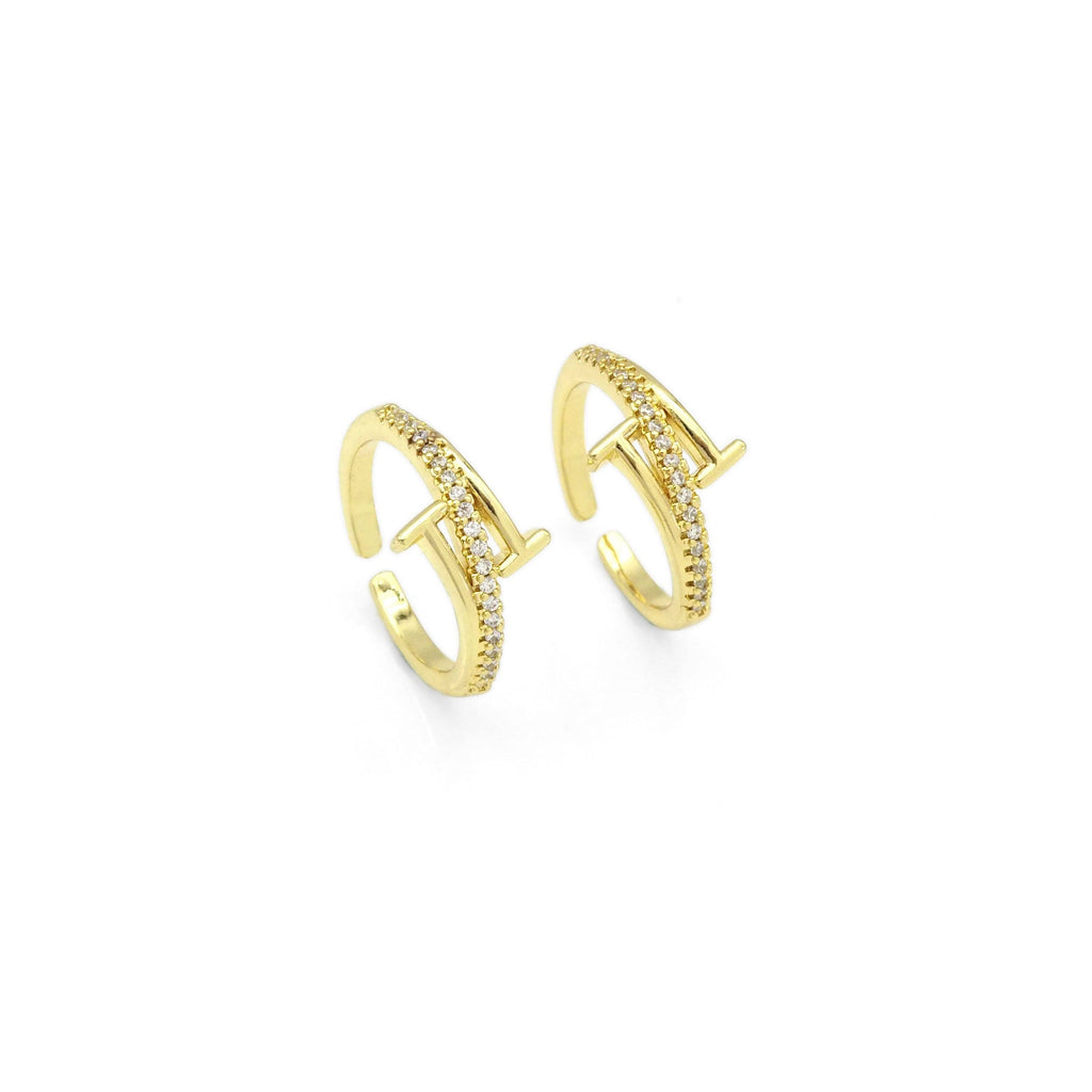 Gold CZ T Adjustable Ring, Sku#LX270