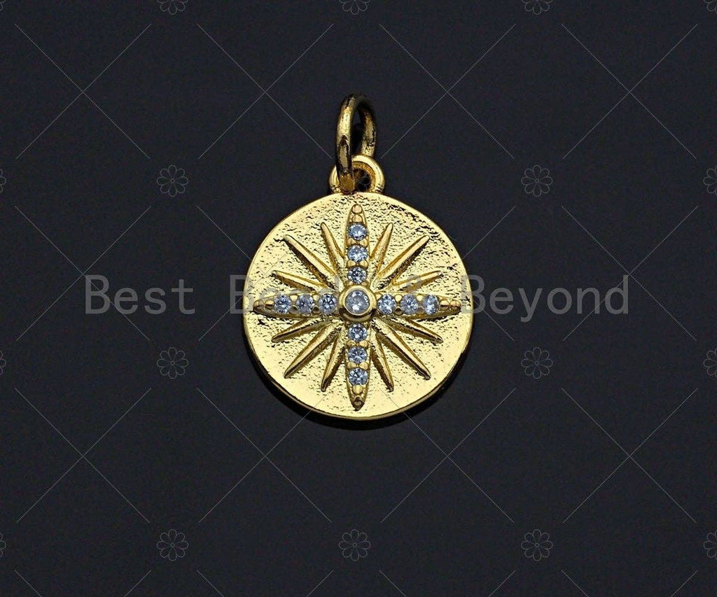 18K Gold Finish Dainty Star Coin Charm, Cross Gold Coin Charm, Star disc Pendant, 12mm, sku#Z1137