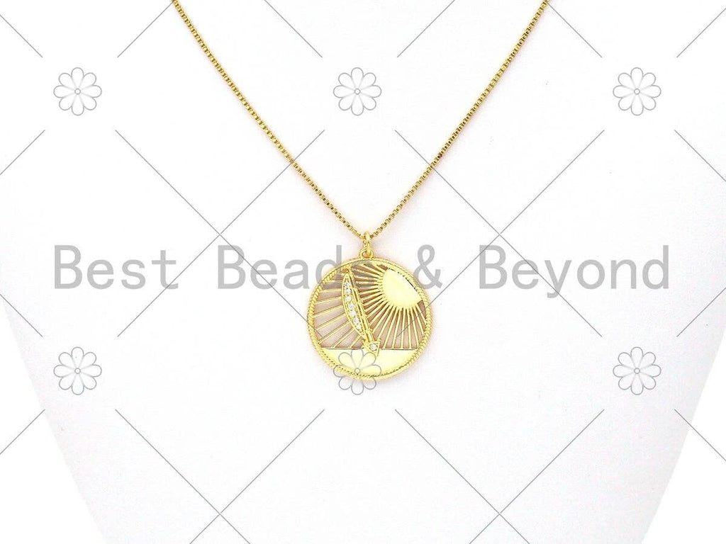 CZ Micro Pave Sun Light with Arrow Round Pendant,18K Gold Filled Charm,Necklace Bracelet Charm Pendant,27x29mm,Sku#L583