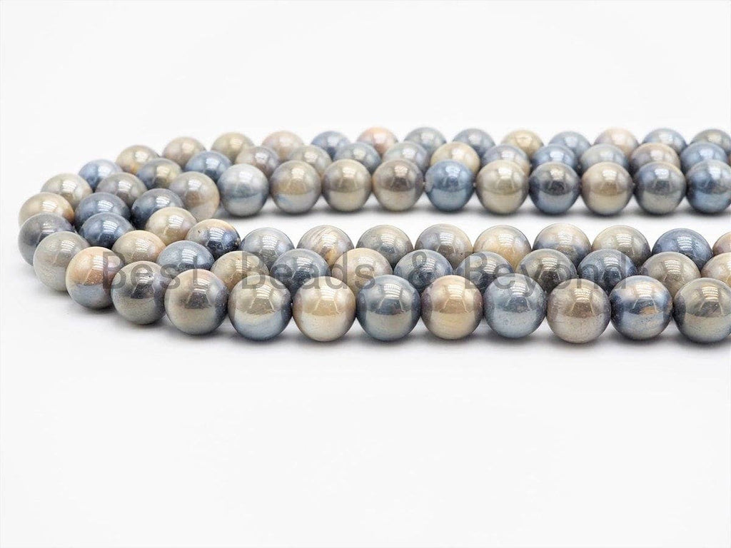 Mystic Plated Silverite Tiger Eye beads, Smooth Round 6mm/8mm/10mm/12mm Gemstone beads, Natural Tiger Eye Beads, 15.5inch strand, SKU#U417