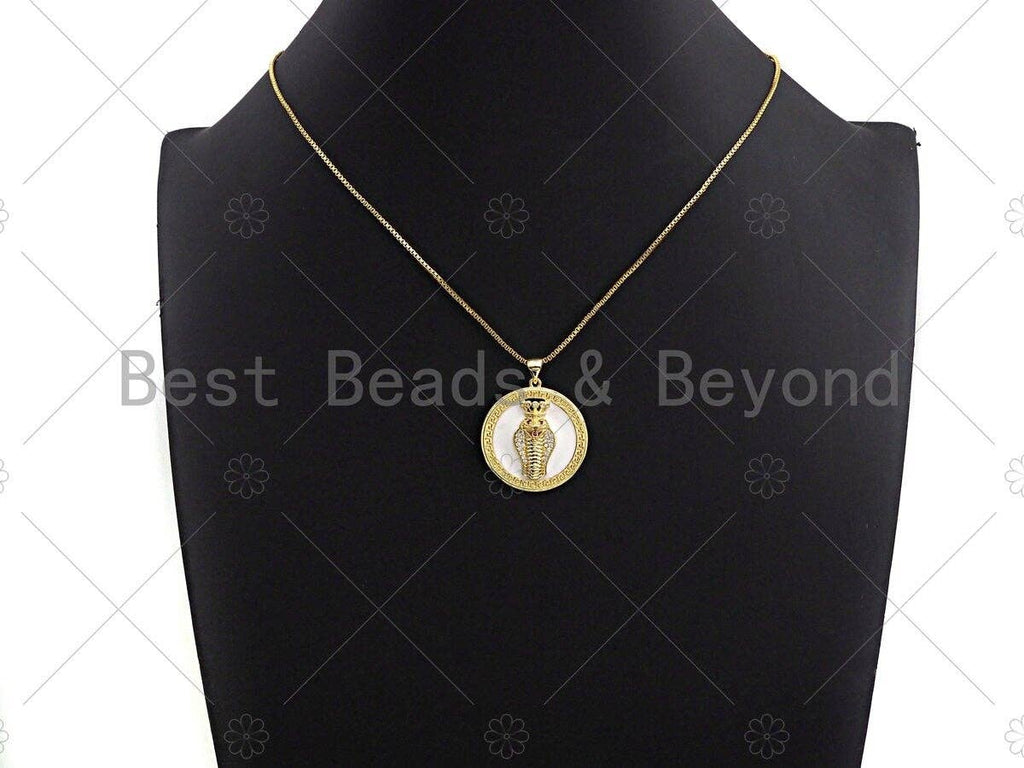 CZ Micro Pave Black/White Gold 3D King Cobra Head Pendant, Snake Medallion Charm, Roman Necklace Charm, Greek Coin Jewelry, 25mm, sku#LK01