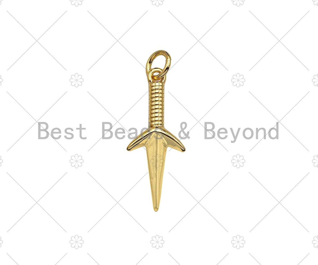Gold Filled Sword Shape Pendant, 18K Gold Filled Sword Charm, Necklace Bracelet Charm Pendant, 9x23mm, Sku#Y444