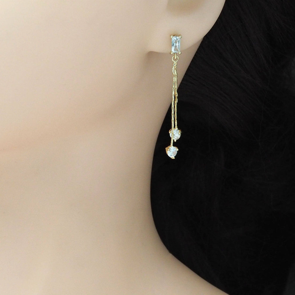 Rectangle CZ Teardrop Dangle Earrings, Sku#EF471