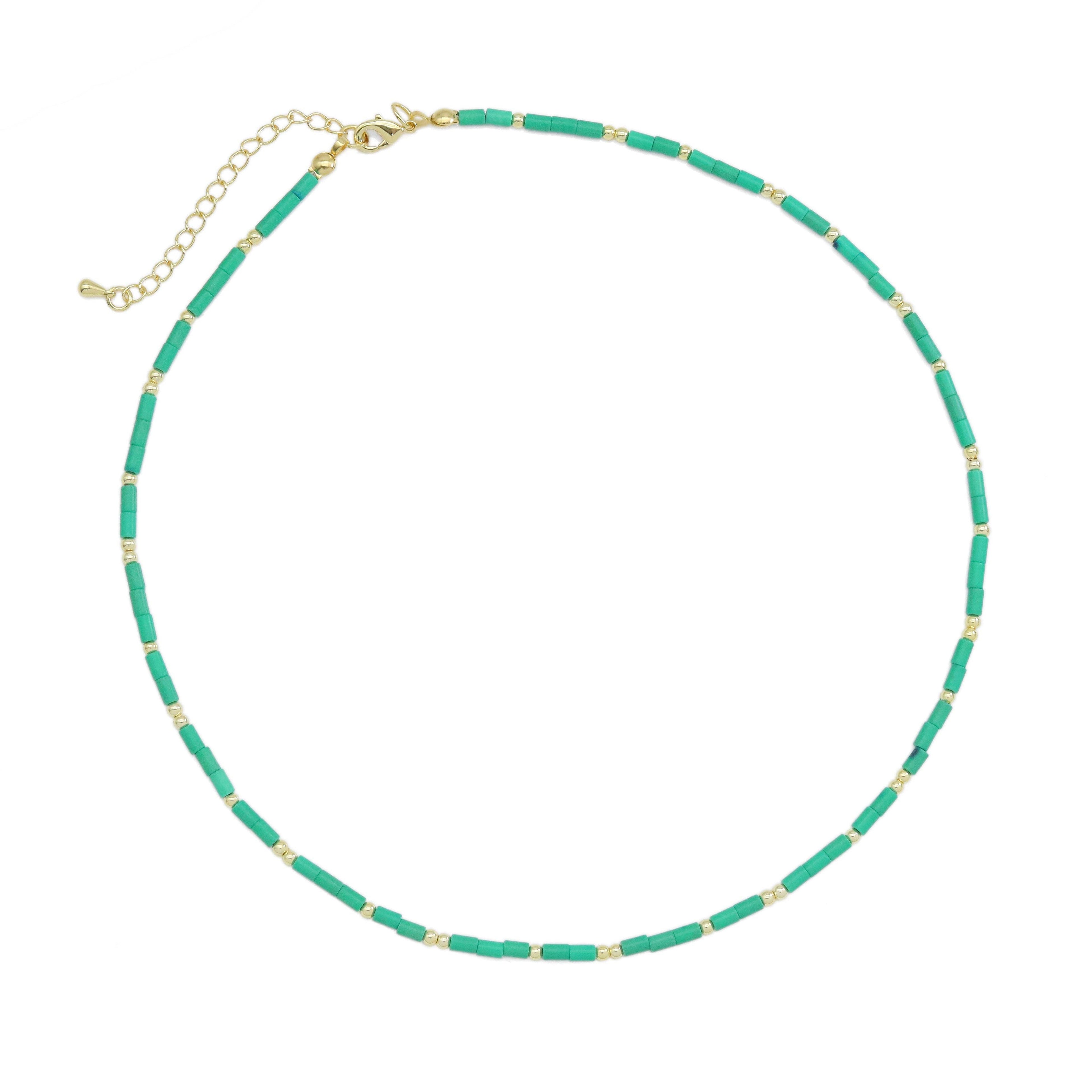 Green Turquoise stone beaded necklace, sku#EF563