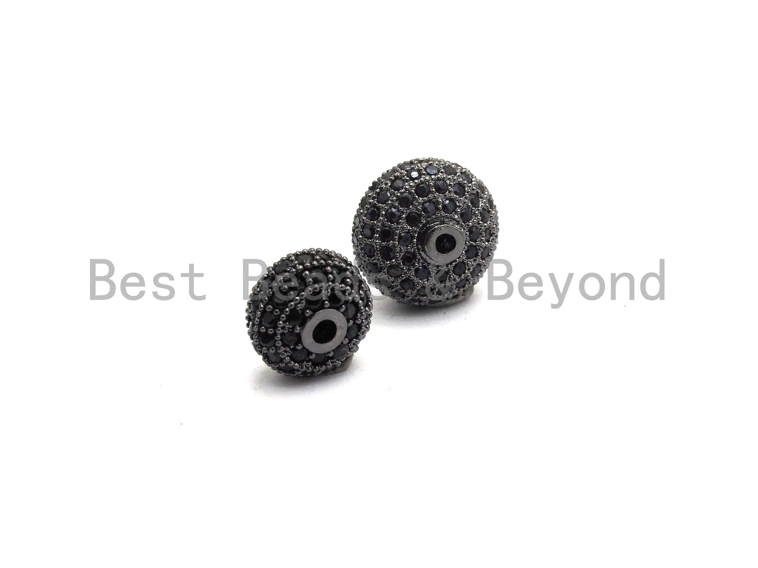 Black CZ Pave On Black Micro Pave Roundel Spacer Beads with Black Crystal for Bracelet, Spacer Beads,8x12/6x10mm, sku#G415