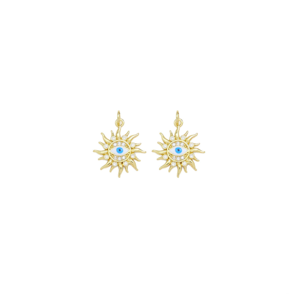 Gold CZ Evil Eye On Sun Shape Charm, Sku#Y926