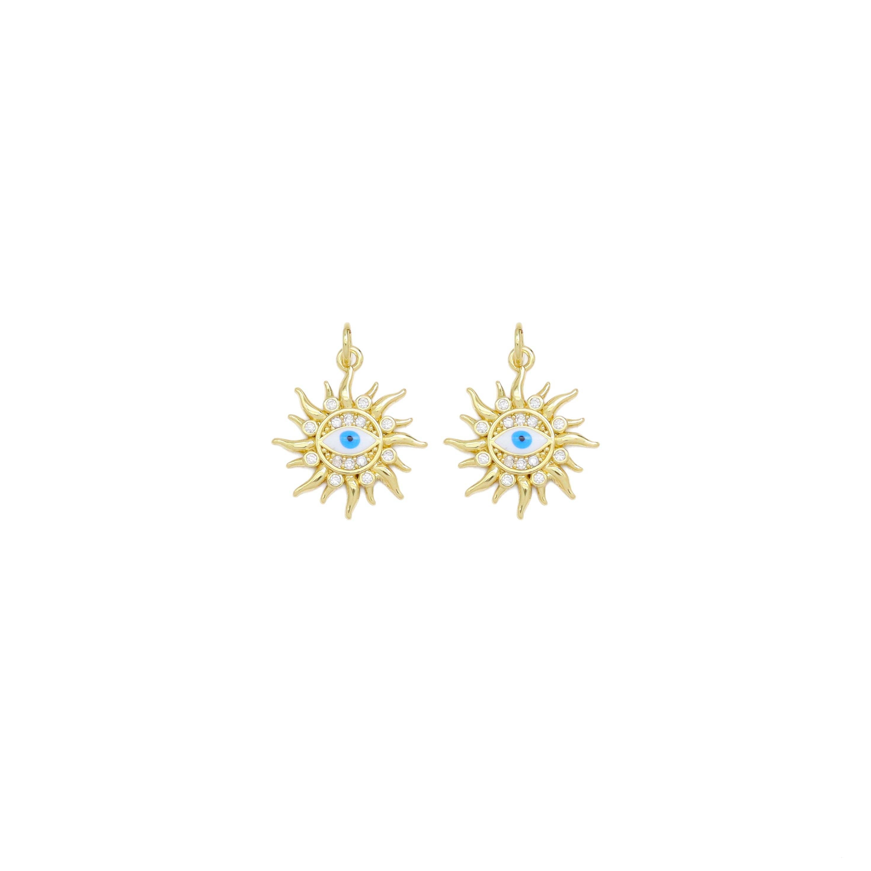 Gold CZ Evil Eye On Sun Shape Charm, Sku#Y926