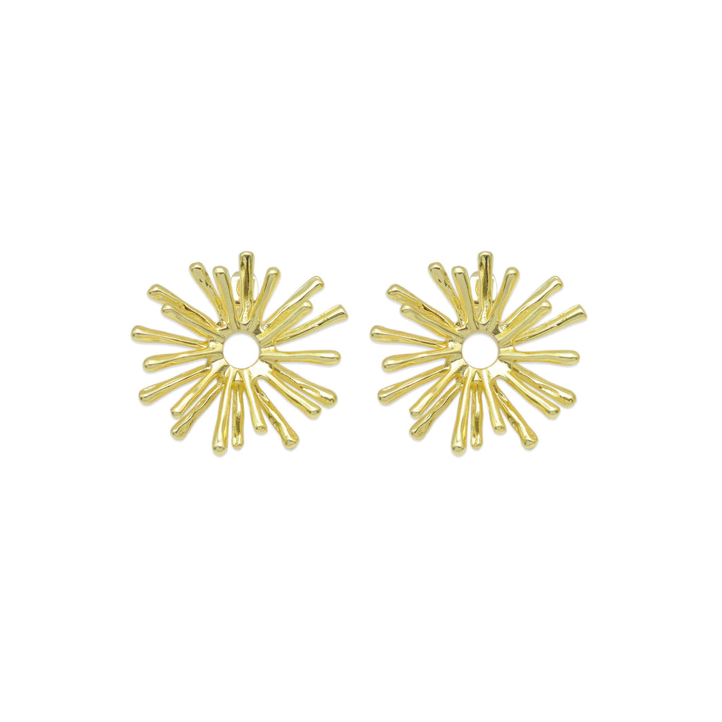 Gold Dandelion Flower Sunburst Stud Earrings, Sku#LX725