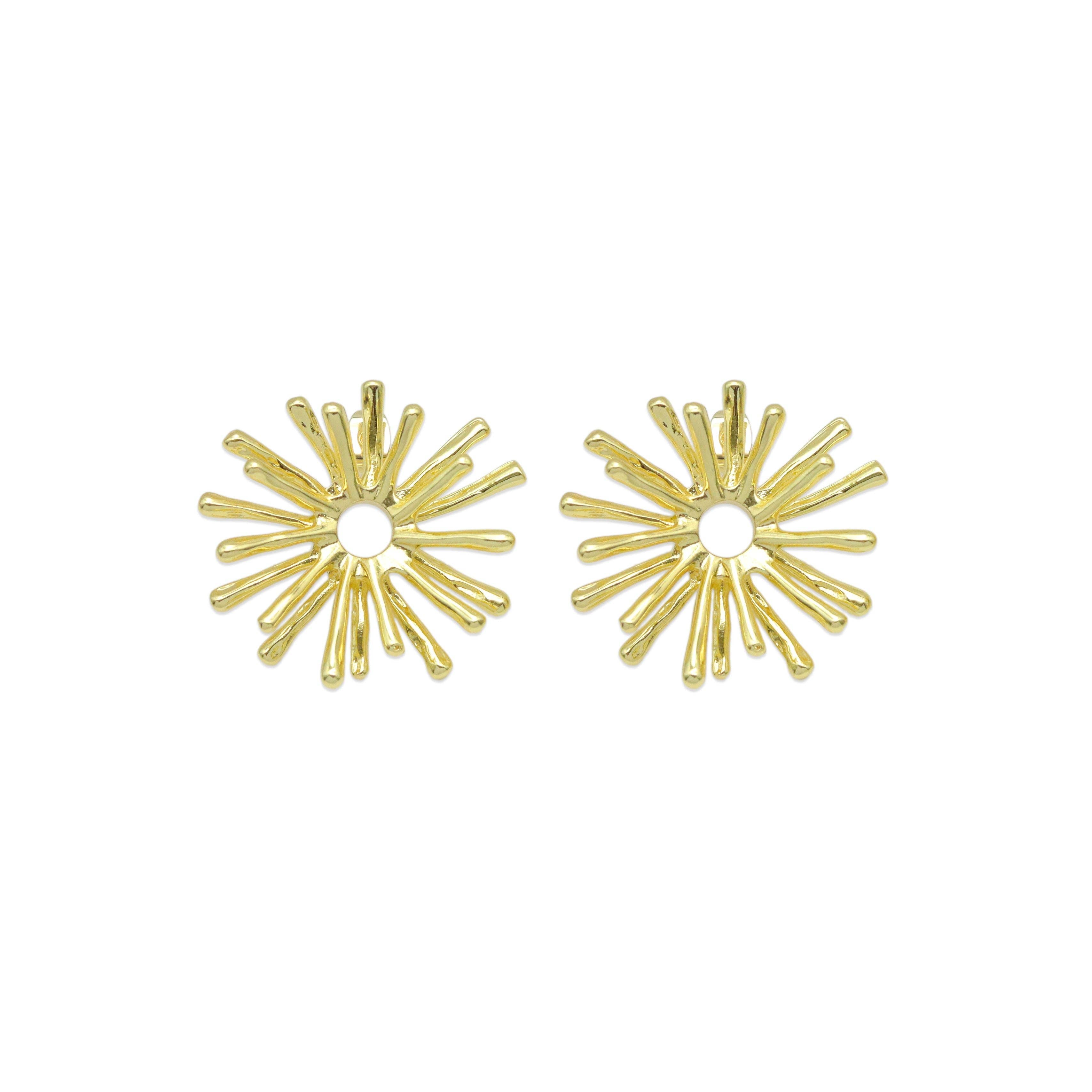 Gold Dandelion Flower Sunburst Stud Earrings, Sku#LX725