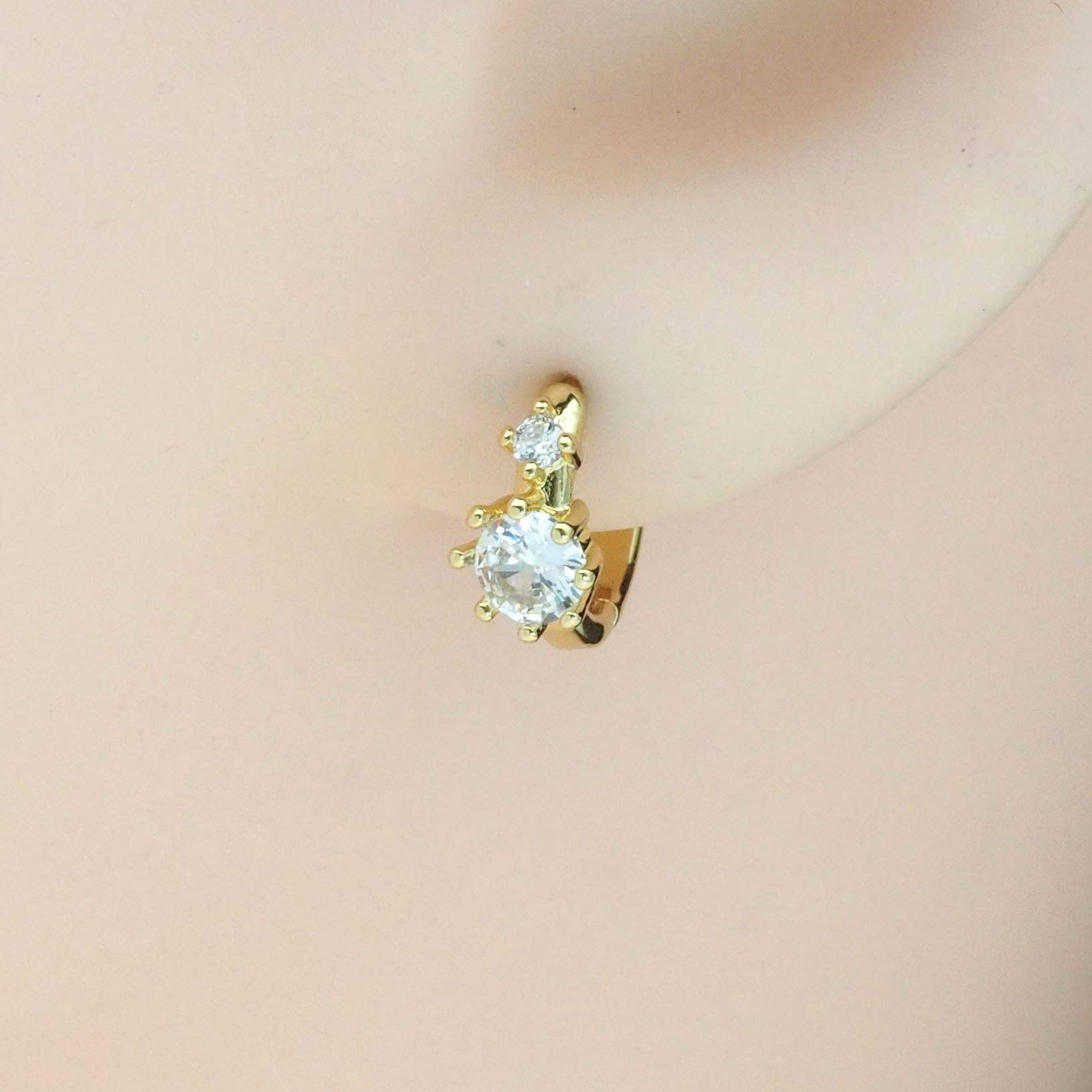 Gold CZ Small Hoop Huggie Earrings, Sku#Y846