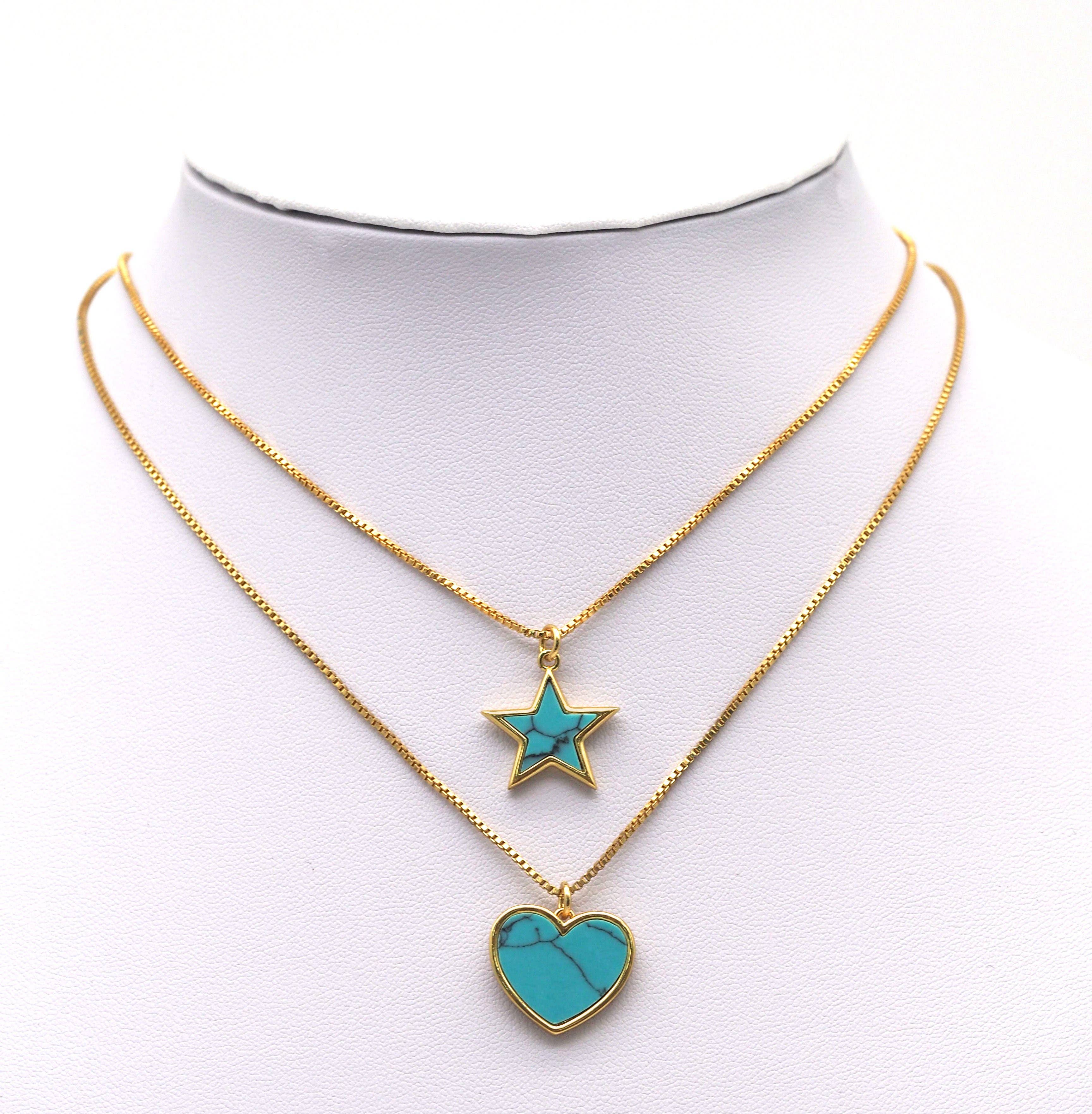 Gold Turquoise Heart  Star Charm, Sku#L656