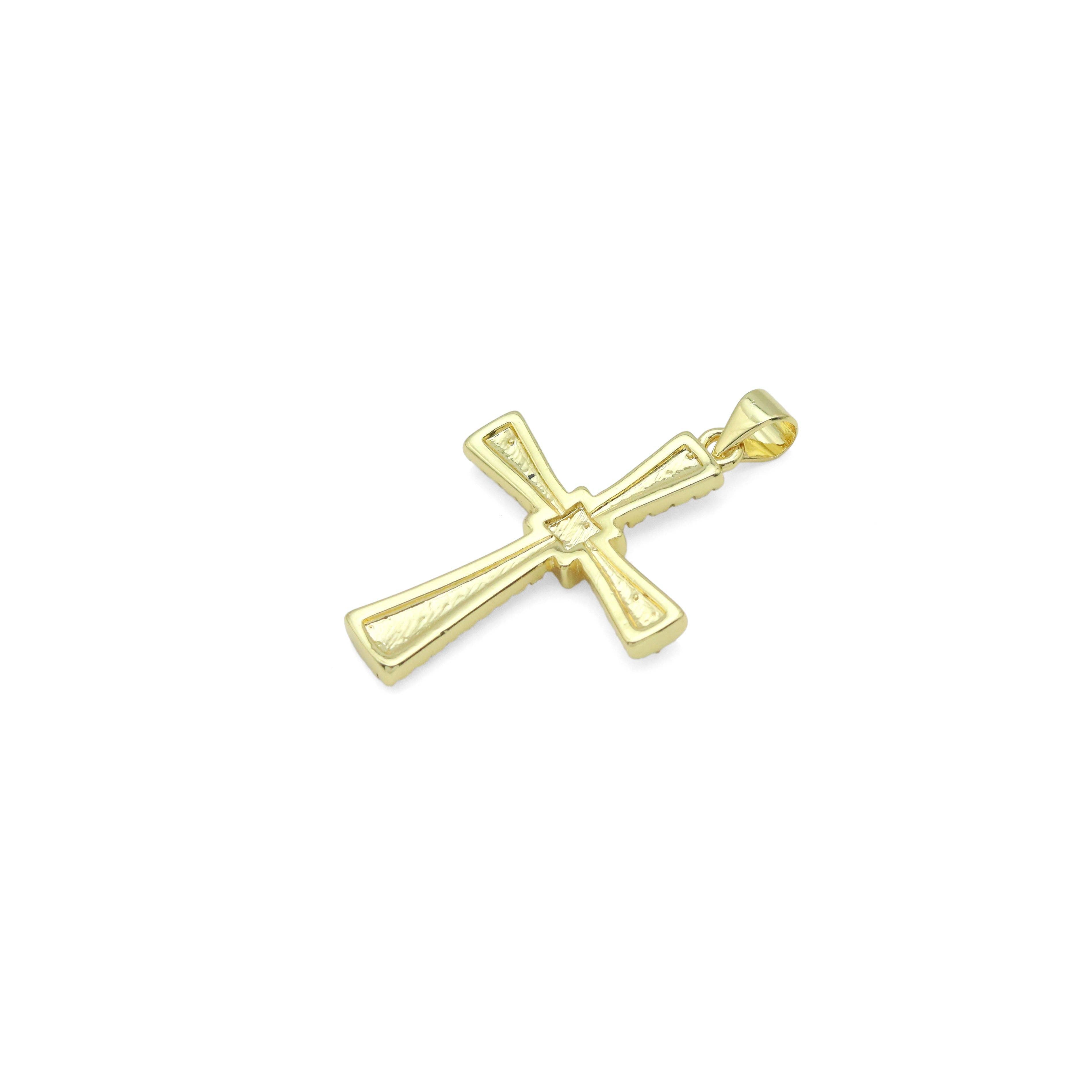 Gold Silver Clear CZ Cross Charm Pendant, Sku#LD633