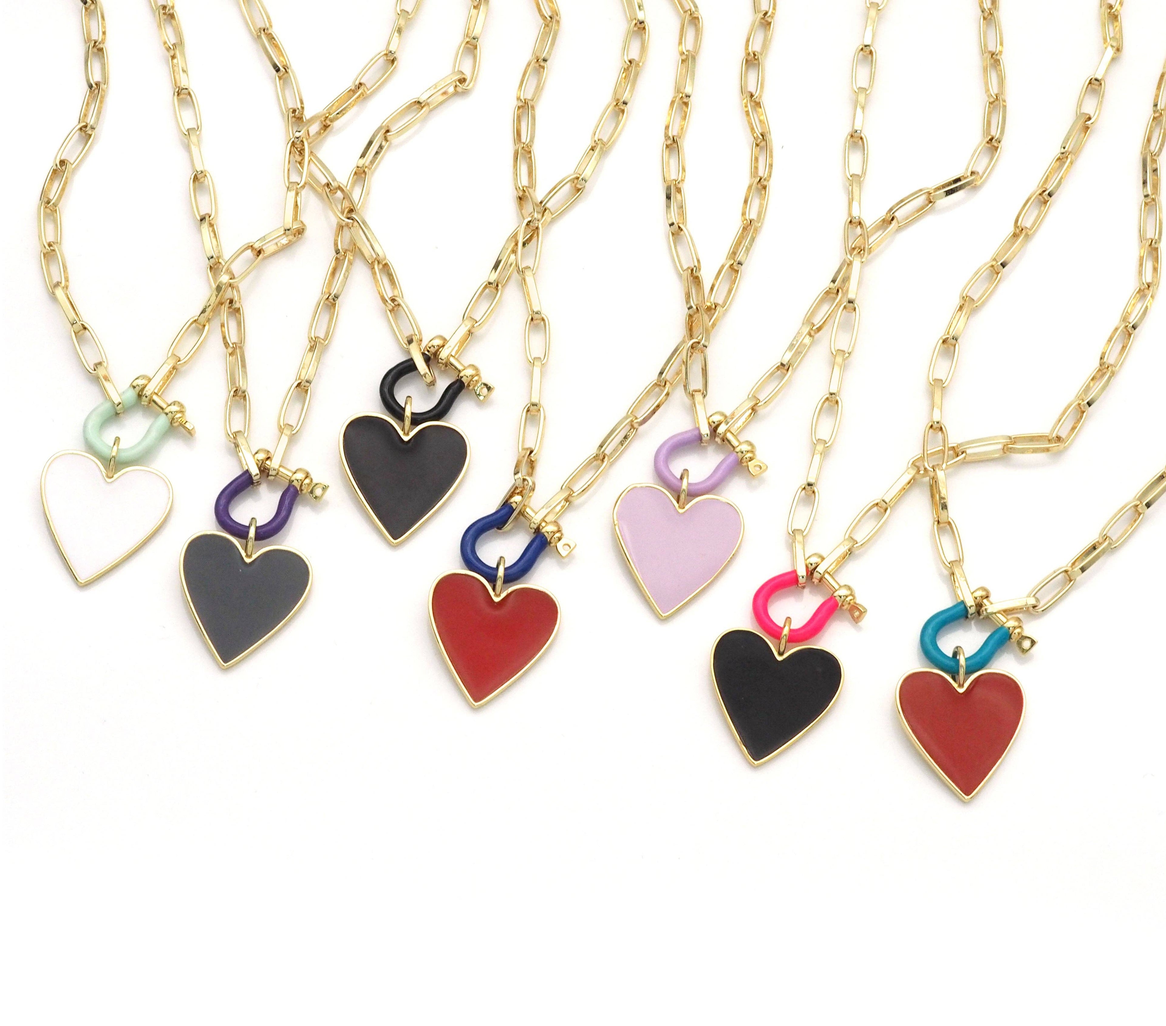 Paperclip Chain Horseshoe Clasp Heart Necklace, sku#EF186