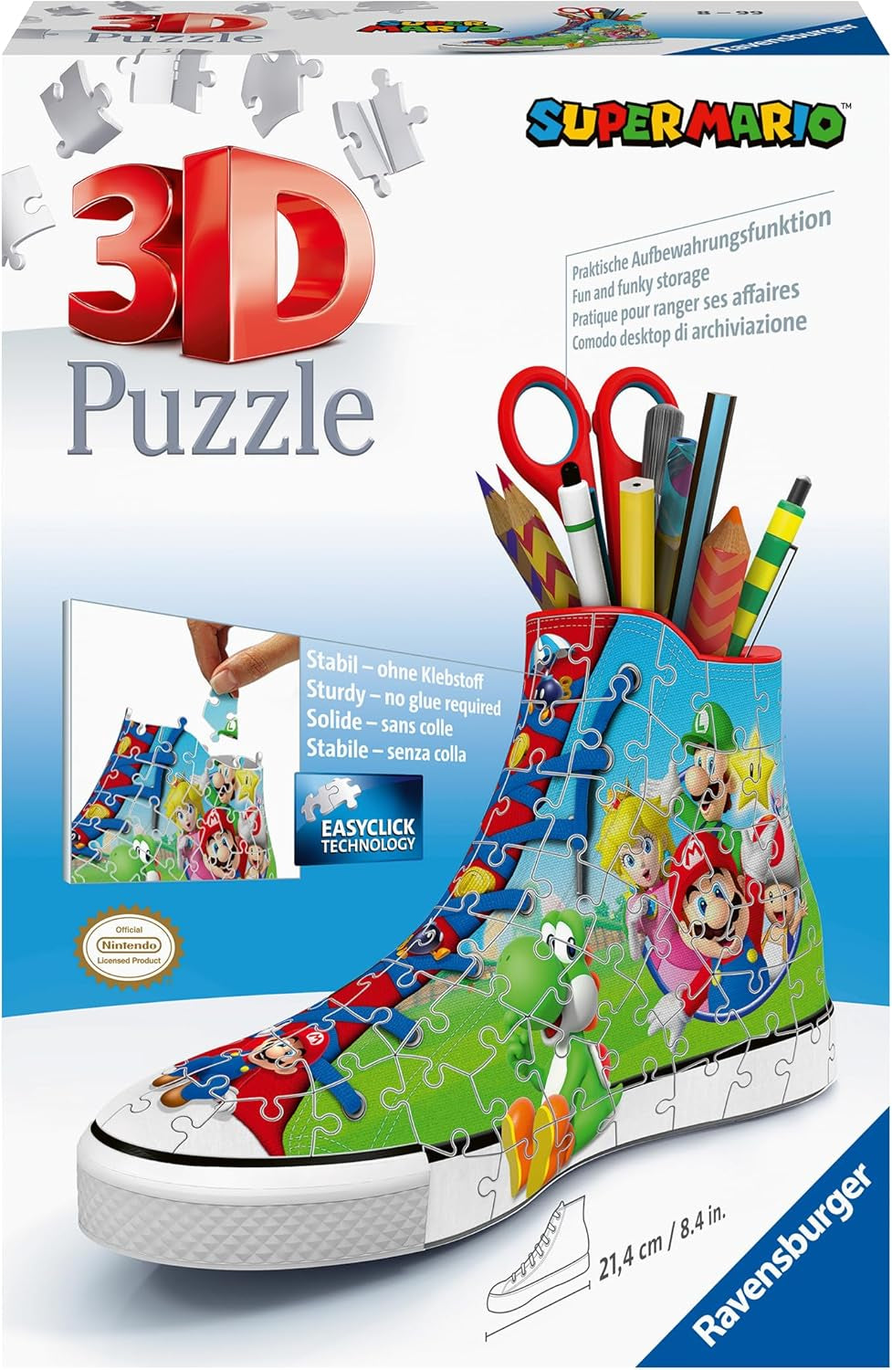 Ravensburger - Super Mario Sneaker - 3D Jigsaw Puzzle - Build a Full-Size Sneaker with Classic Mario Artwork - 108 Sturdy Plastic Pieces - Premium Quality - Display or Use as Storage