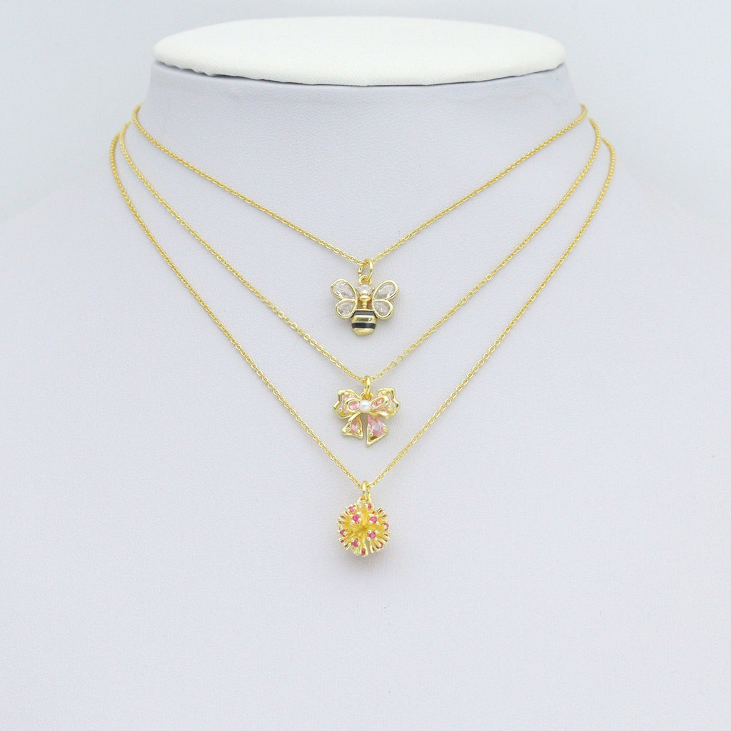 CZ Bee Bow Flower ball Charm Pendant,Sku#A497
