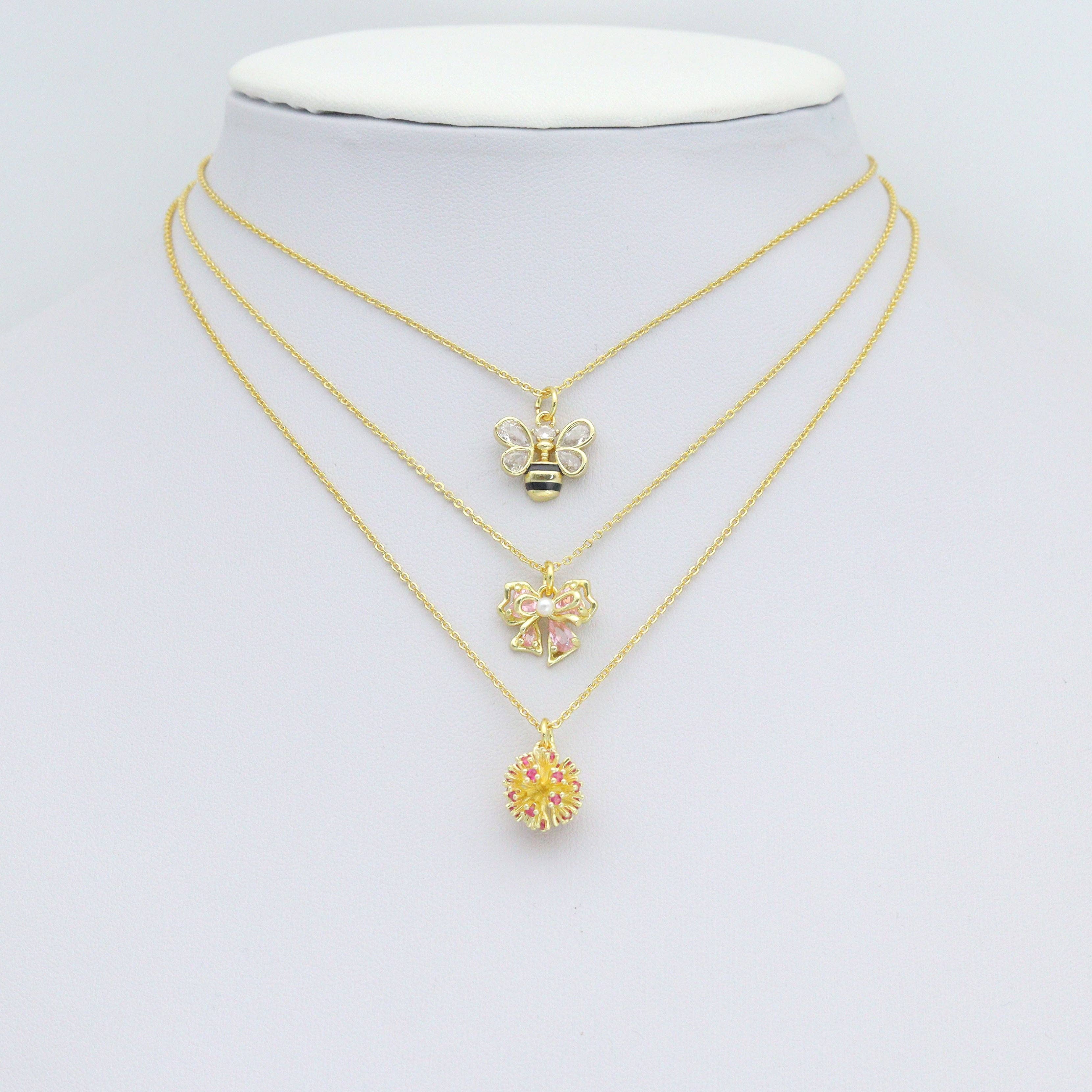 CZ Bee Bow Flower ball Charm Pendant,Sku#A497