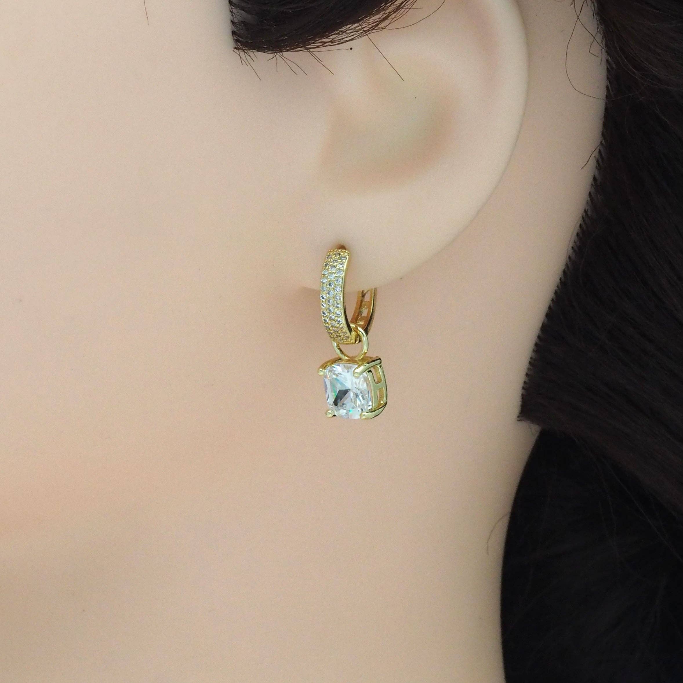 Big CZ Gold Hoop Earrings, Sku#LK833