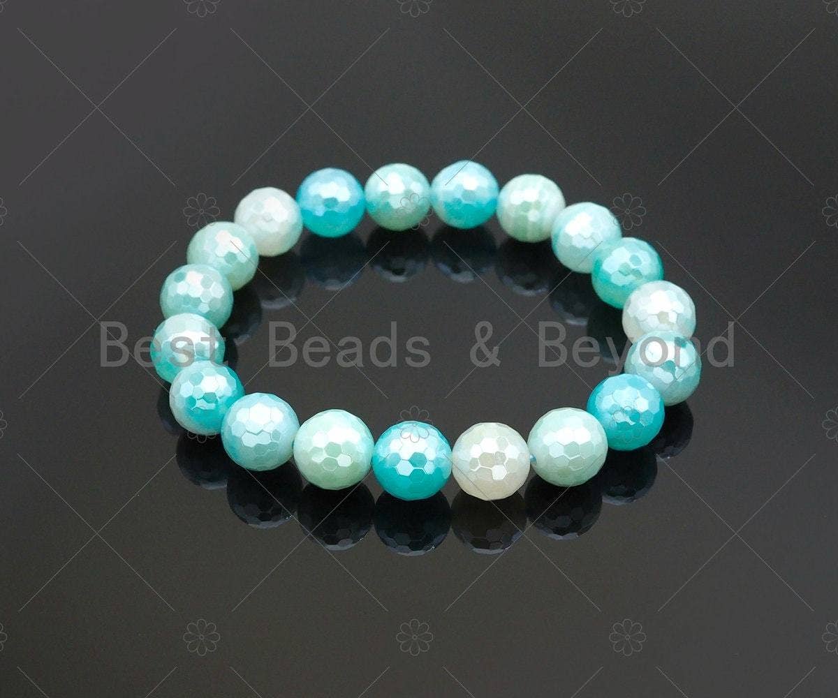 Mystic Aqua Blue Banded Agate Stretchy Bracelet