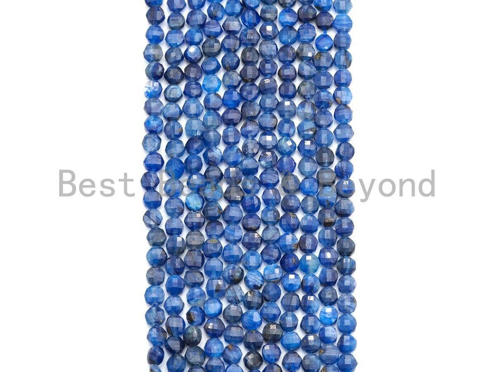 4mm High Quality Checkboard cut Kyanite Coin Shape Beads, Natural Hyanite Beads, 15.5" Full Stand, sku#U790