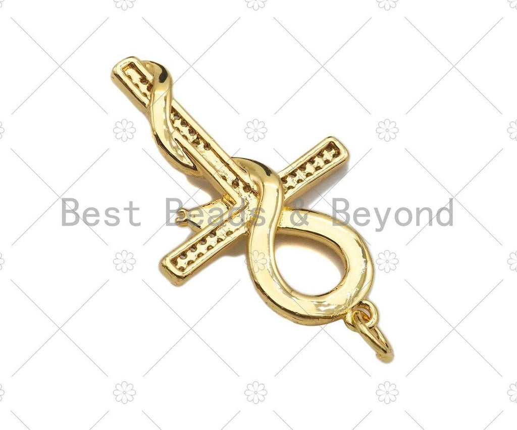 CZ Micro Pave Snake On Cross Shape Pendant/Charm,Cubic Zirconia Charm, Necklace Bracelet Charm Pendant,21x34mm, Sku#Y357