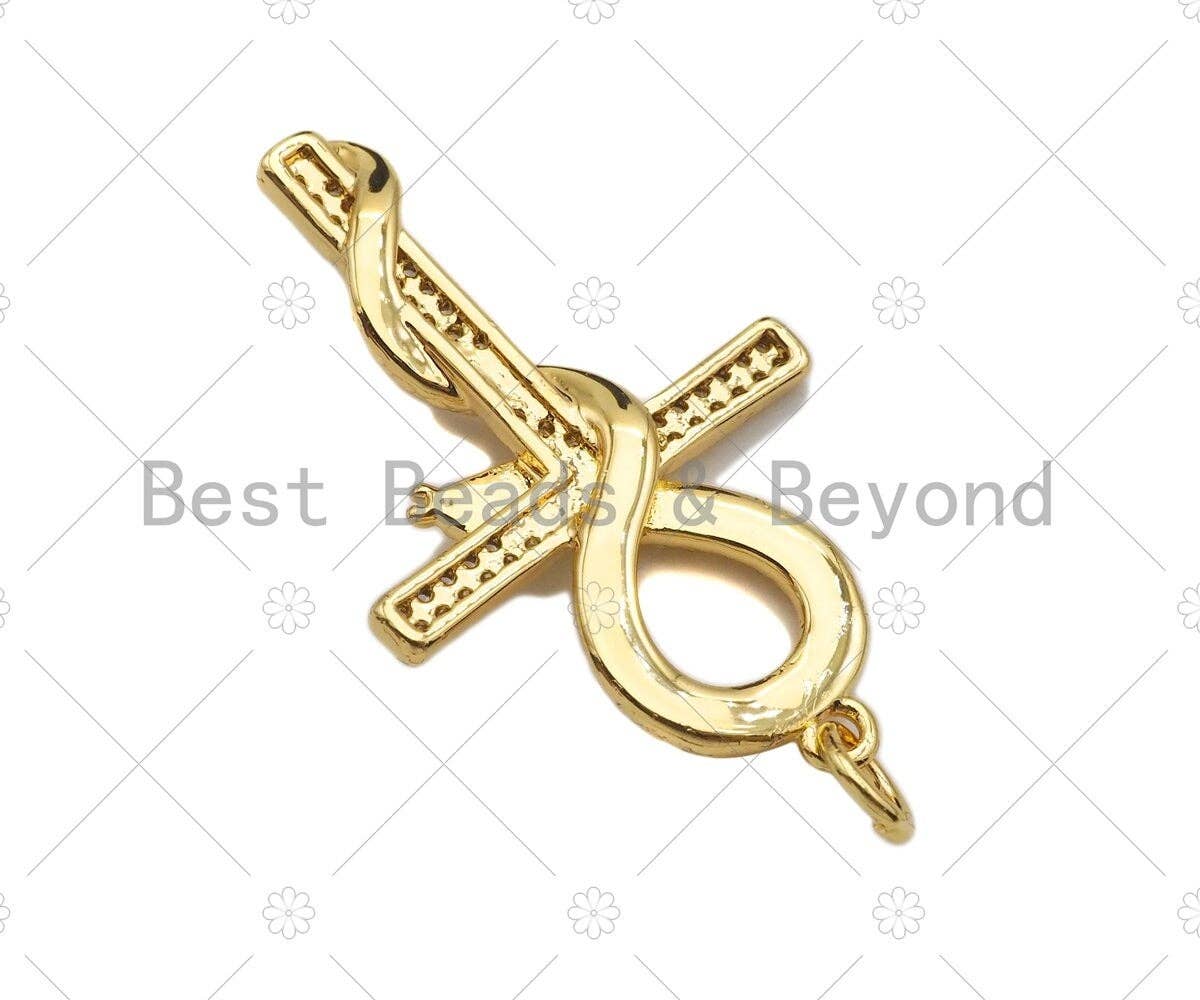 CZ Micro Pave Snake On Cross Shape Pendant/Charm,Cubic Zirconia Charm, Necklace Bracelet Charm Pendant,21x34mm, Sku#Y357