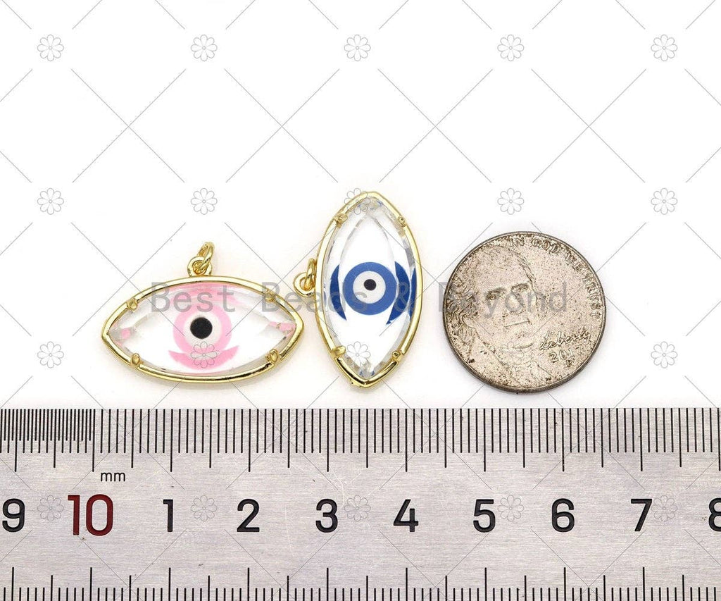 Colorful Enamel Evil Eye Shape Pendant, 18K Gold Filled Glass Quartz Charm, Necklace Bracelet Charm Pendant,Sku#FH183