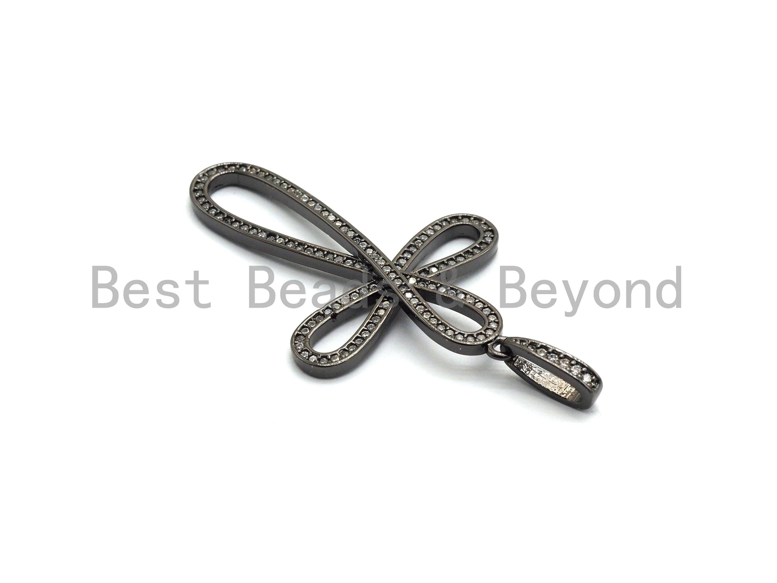CZ Micro Pave Cross Flower Pendant/Charm, Cubic Zirconia Focal Cross Pendant, Necklace Bracelet Charm Pendant,30x47mm,sku#F694