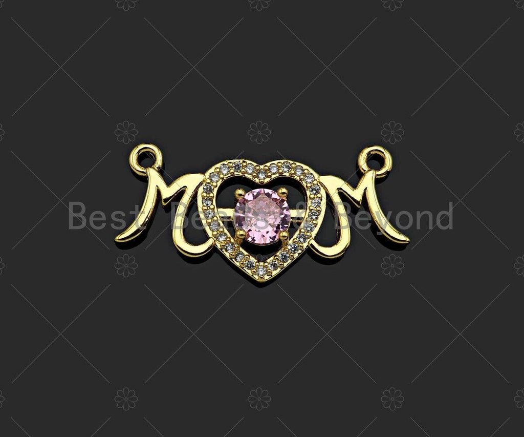 Gold Filled CZ Micro Pave Mom Heart Shape Pendant,18K Gold Filled Mom Charm, Mother's Day Necklace Bracelet Pendant,8x20/12x27mm,Sku#LK365
