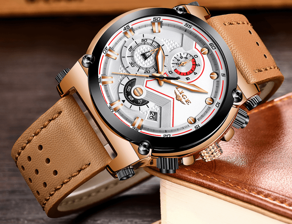 Montre Moderne Étanche pour Homme avec Bracelets en Cuir, Boîtier en Acier Inoxydable, Excellent Look, Cadeau Parfait