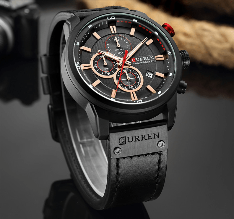 Montre de sport élégante et étanche pour homme avec chronomètres, affichage de la date, bracelets en cuir et verre Hardlex résistant aux rayures. Cadeau idéal pour lui.