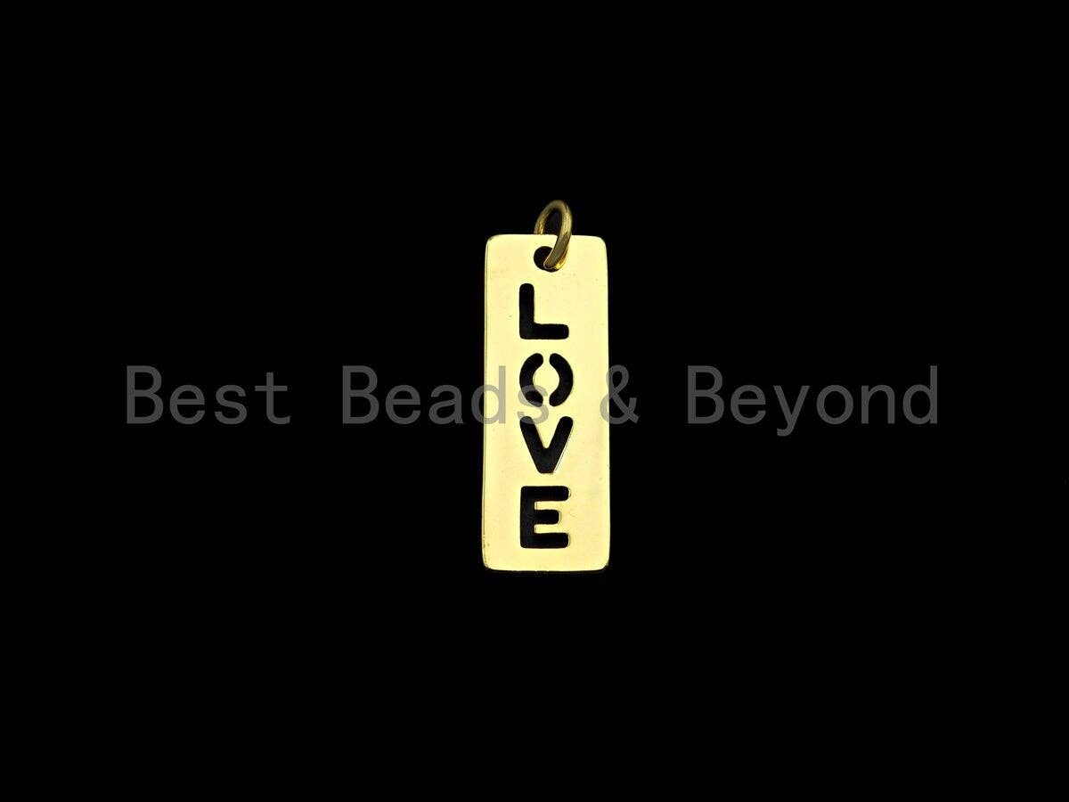 Hollow Out LOVE Bar Pendant, Rectangle Cubic Zirconia Pendant, DIY Mother's Day Gift, 9x25mm, Sku#Z1138