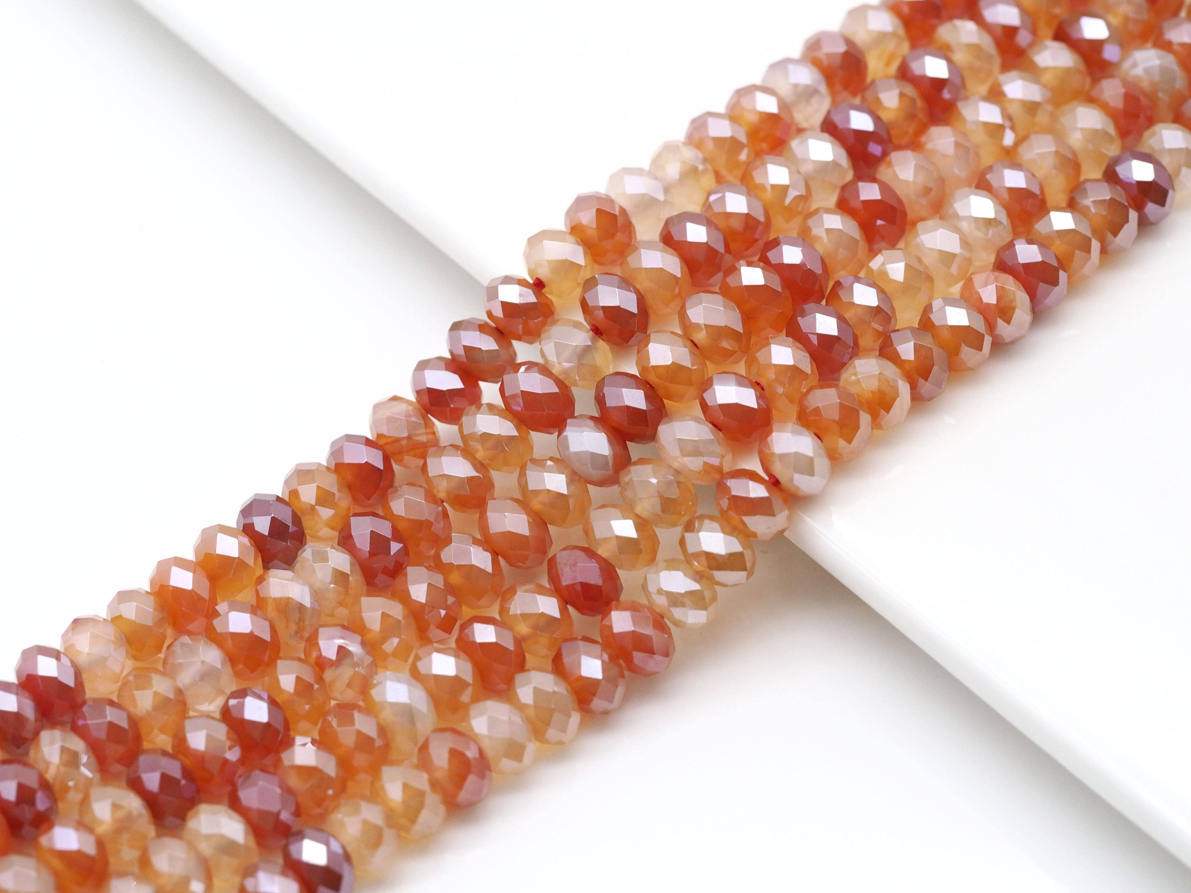 Mystic Natural Orange Red Banded Agate Rondelle Faceted Beads, Sku#UA253