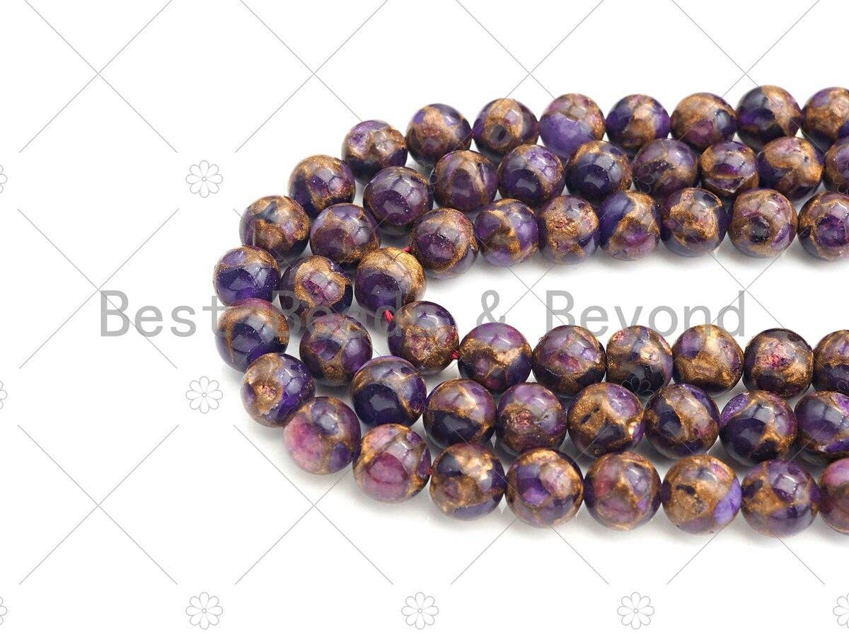 Gold Clinquant Beads, 4mm/6mm/ 8mm/10mm/12mm, Cloisonne Purple Color, 15.5" Full Strand Wholesale Gemstones,sku#U953