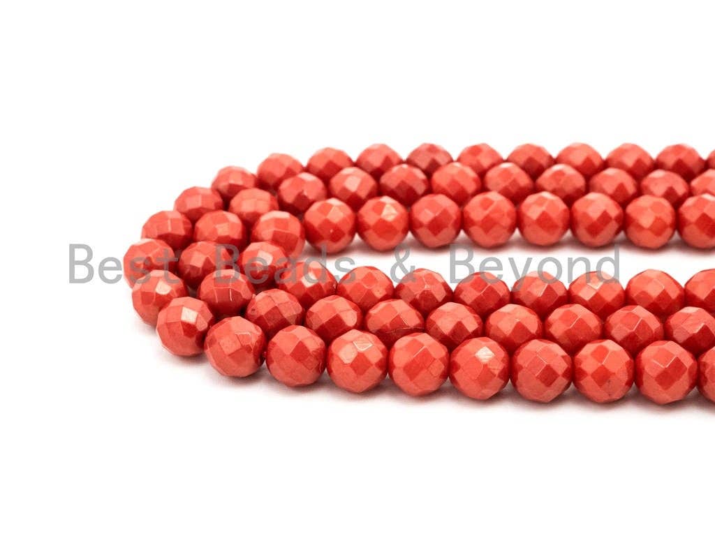 Quality Natural Dyed Red Coral Beads, 2mm/3mm/4mm/6mm  Round Faceted Gemstone Beads, Loose Coral Beads, 15.5inch strand, SKU#U116