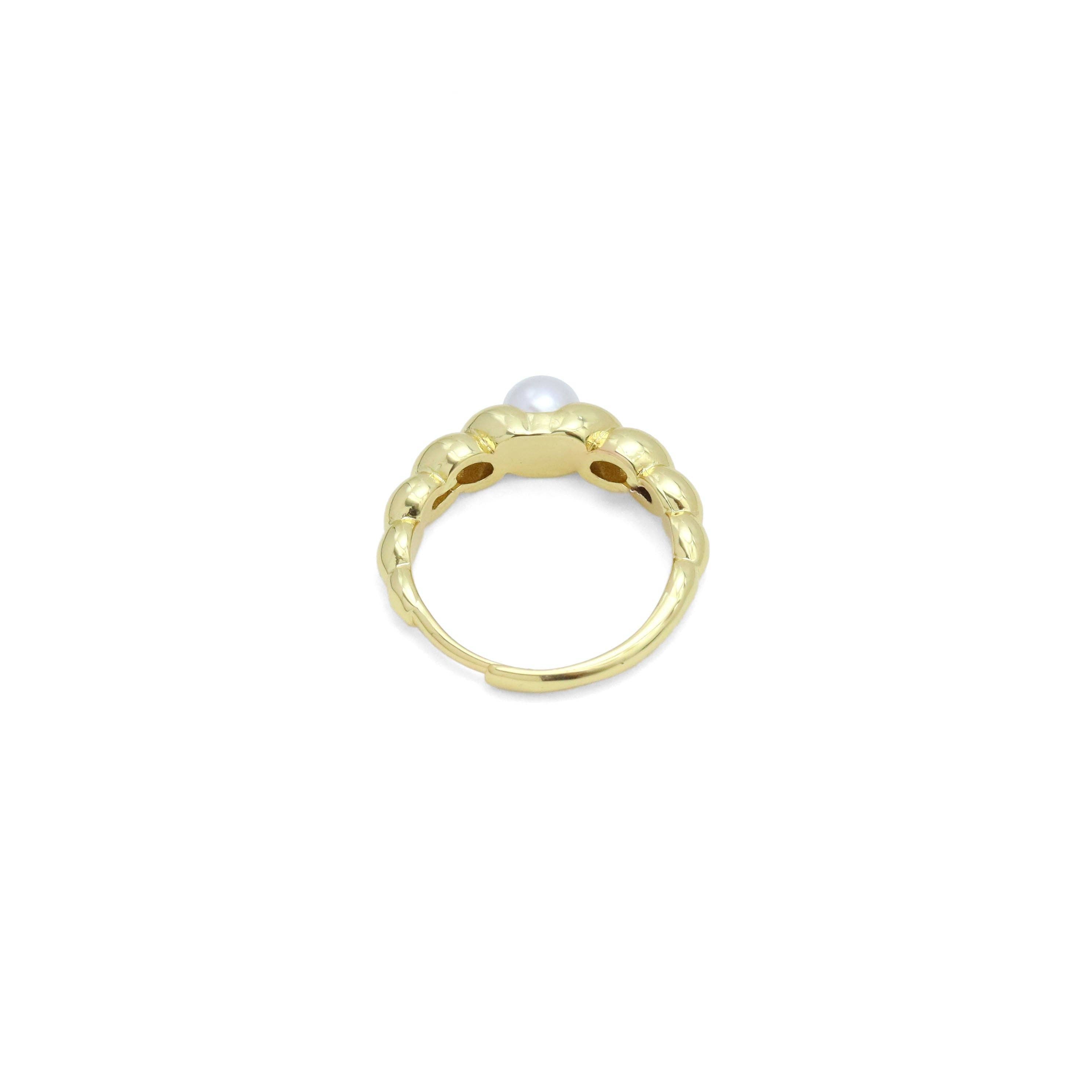 White Pearl  Twisted Line  Adjustable Ring, Sku#A319
