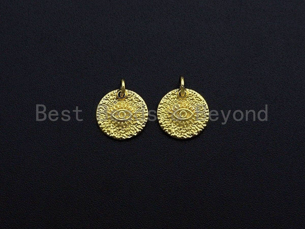 18K Gold Finish Evil Eye on Round Disc Pendant, Coin Pendant, Gold Coin Charm, 12mm, Sku#Z763